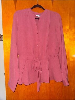 Fashion Nova Rose Mauve Button-Front Blouse with Tie Waist